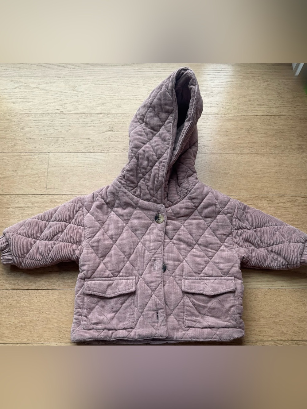 Pehr Hooded Quilted Kids Puffer Corduroy Jacket in Dusty Mauve